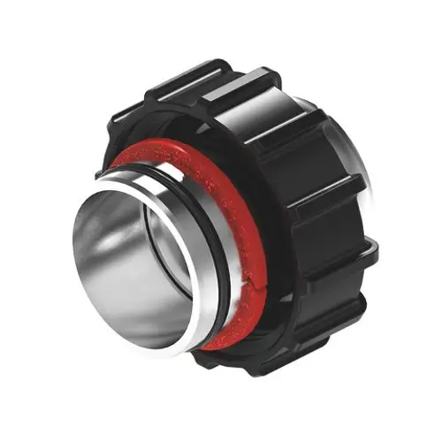 Anschlussstück von Roth mit rot-schwarzem Design, geeignet zur Verbindung in Rohrsystemen. Sichtbare Dichtungen und Metalloberflächen.